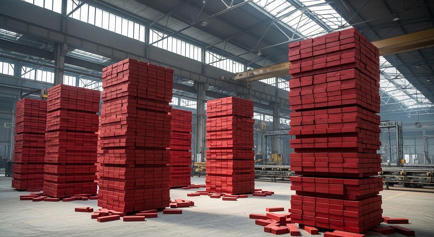 Produktionsmaschine f&uuml;r rote Bl&ouml;cke