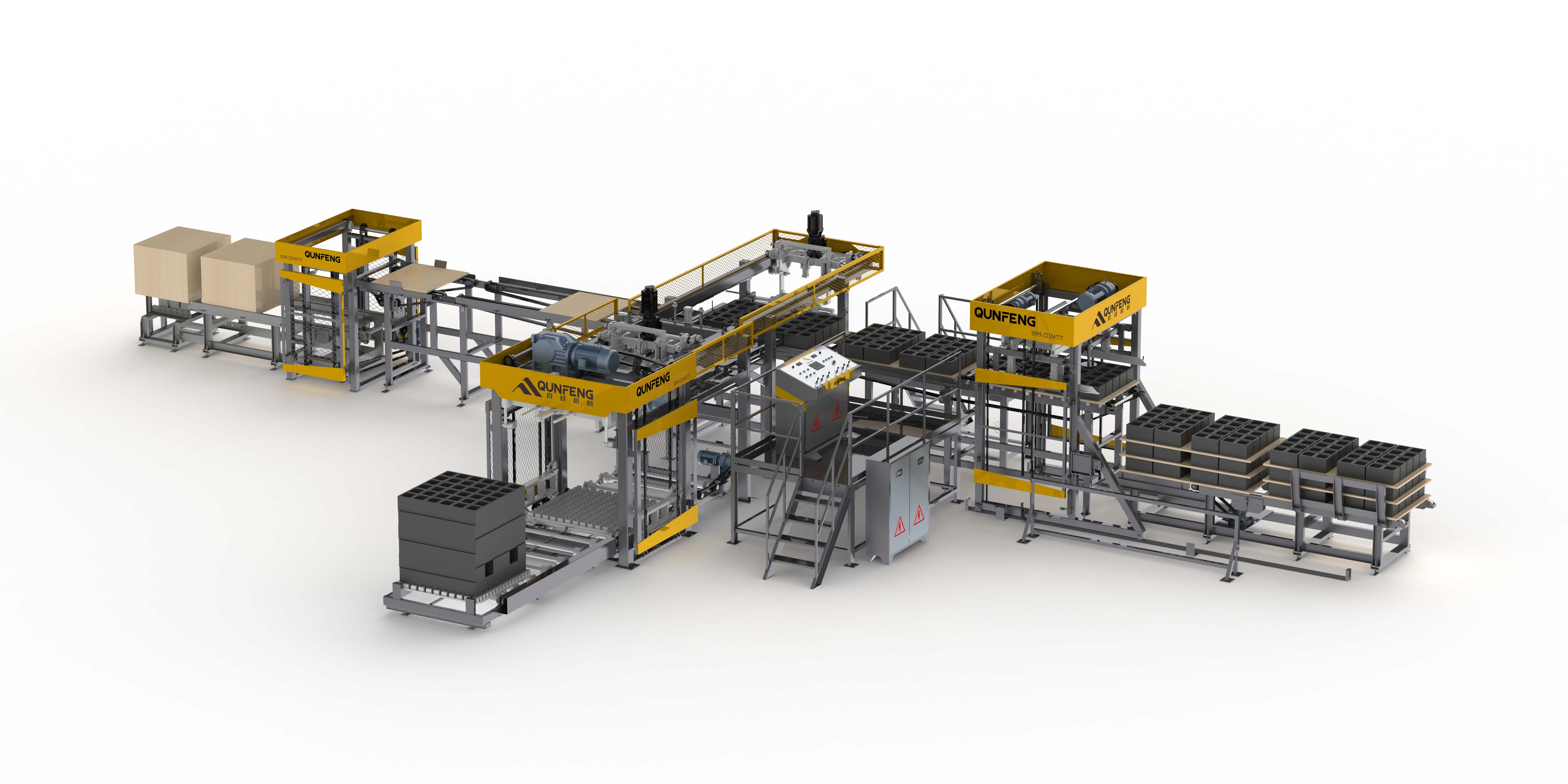 QMD1200D Palettiersystem mit niedriger Position f&uuml;r Betonbl&ouml;cke, Vorderansicht