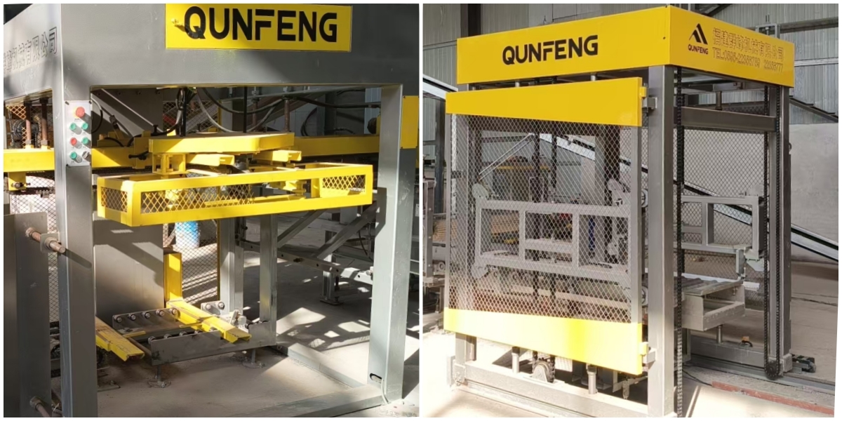 Die vollautomatische Produktionslinie f&uuml;r Betonprodukte QS1000 von Qunfeng Machinery verf&uuml;gt &uuml;ber automatisierte Zusatzger&auml;te; Sein hohes Ma&szlig; an Intelligenz reduziert effektiv die Notwendigkeit manueller Eingriffe.